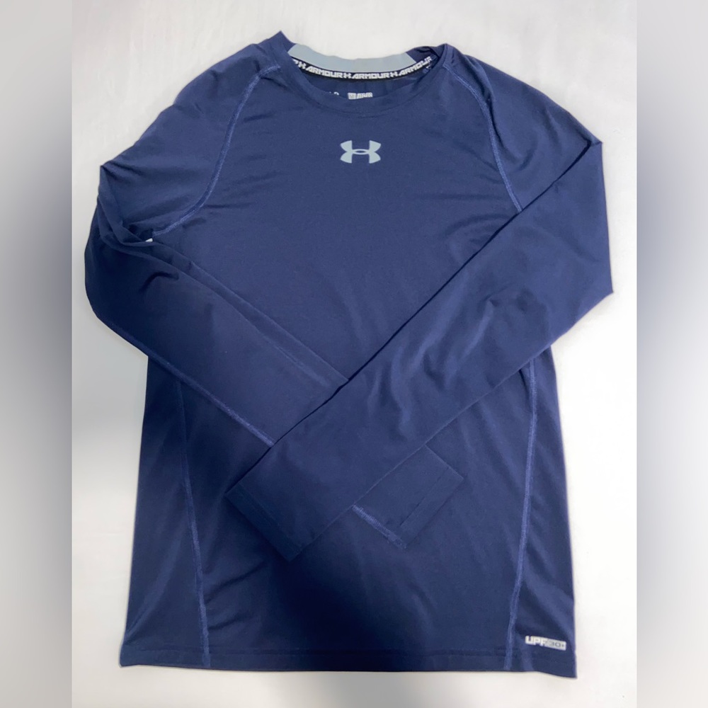 Youth XL Under Armour Navy Long-sleeve Fitted Sports Tee